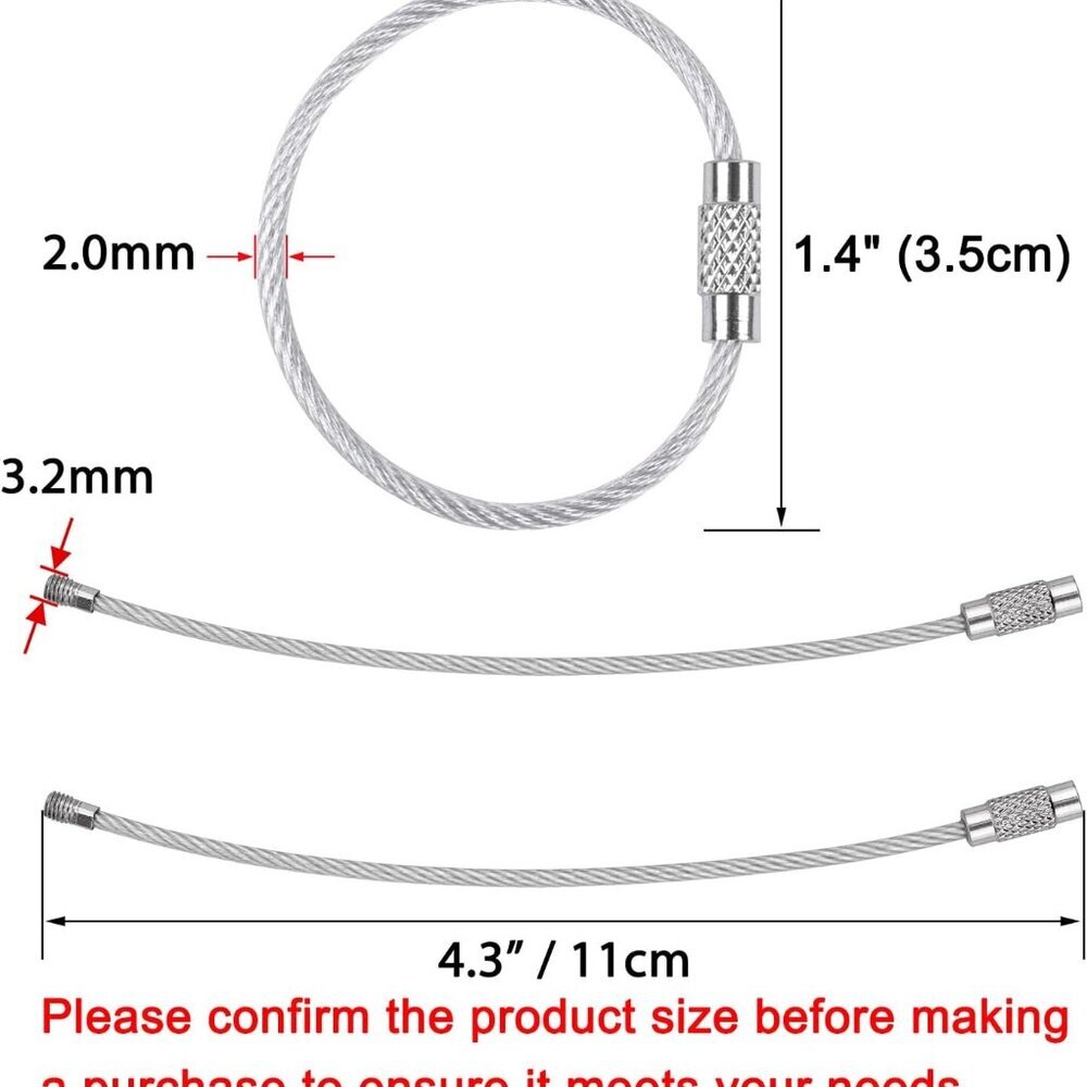 Keychain, 4.3 Inch/6.3 Inch Stainless Steel Wire Rings Cable Keyring Loop for Lu - Picture 2 of 7